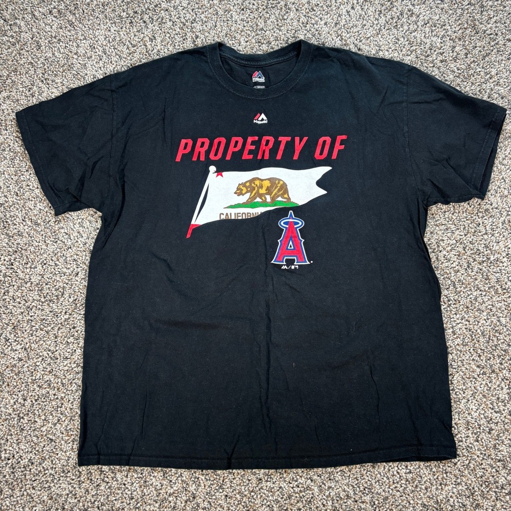 Majestic Los Angeles Angels T-Shirt Men's XL Black Property Of California Flag
